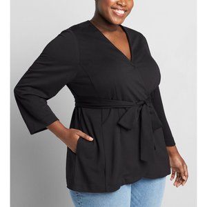 NEW Lane Bryant Ponte Wrap Jacket With Belt (Black, Size 22/24)